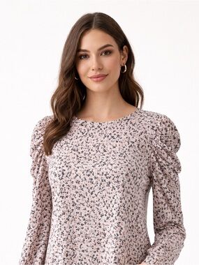 Adrianna Papell Black, Peach, and White Patterned Blouse